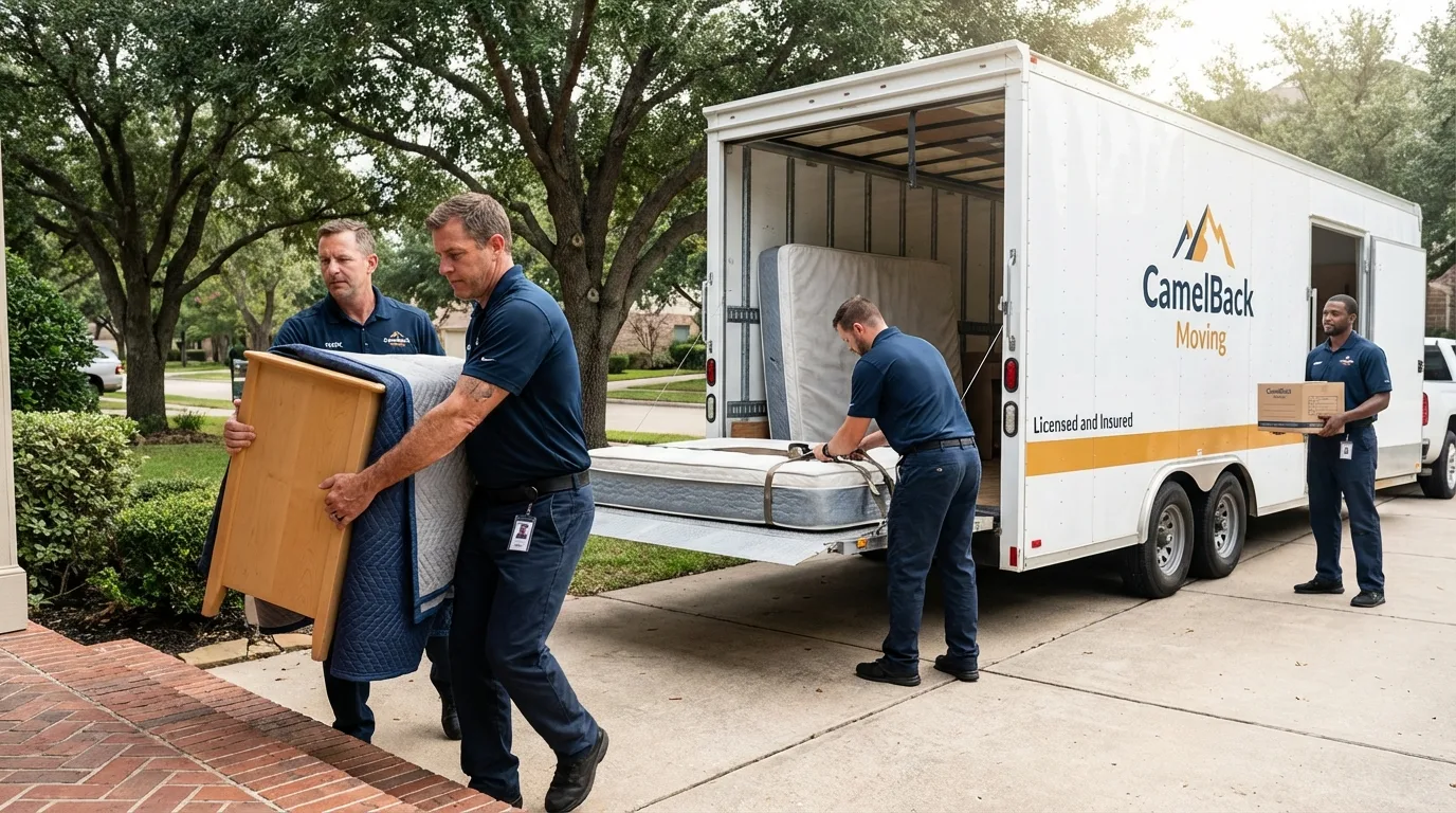 Crew loading residential truck for cross-state move from Brownville, NY